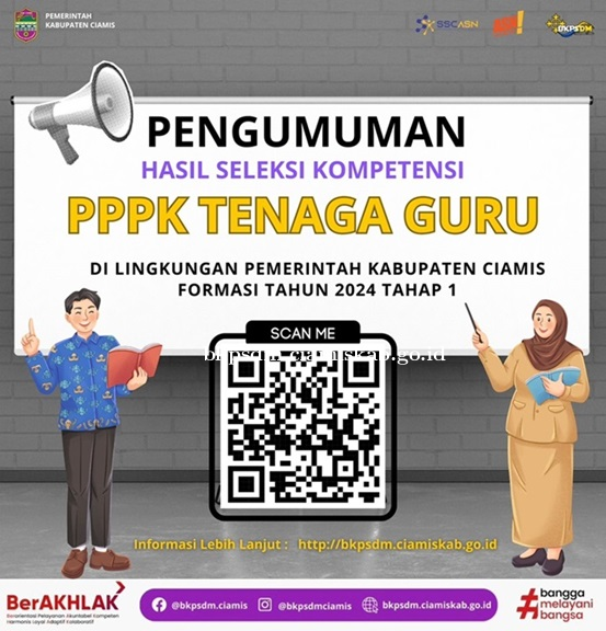 PENGUMUMAN HASIL SELEKSI KOMPETENSI PPPK GURU CIAMIS 2024 TAHAP 1